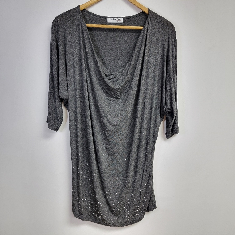 Michael Stars Womens Y2K Cowl Neck Top One Size Rhinestones Stretch Party Chic